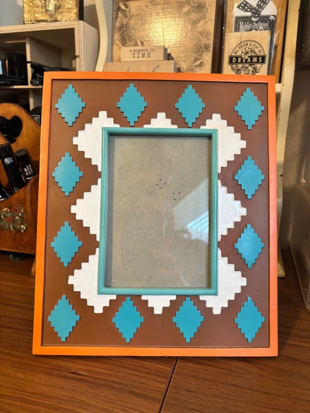 Southwestern-Inspired Picture Frame Bright Orange Brown White Turquoise Native